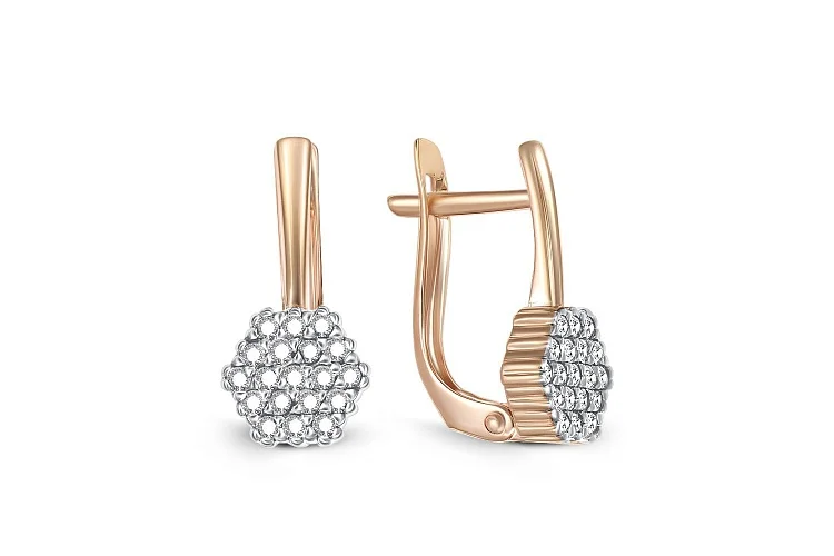 Серьги из красного золота с 38 фианитами