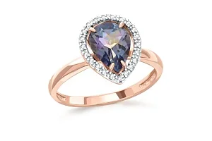 Кольцо из красного золота с кварцем и 22 фианитами