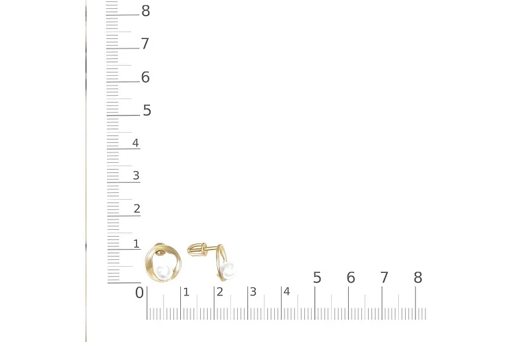 Серьги-пусеты Круги из жёлтого золота с 2 жемчужинами