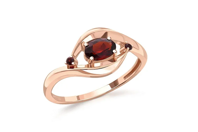 Кольцо из красного золота с 3 гранатами