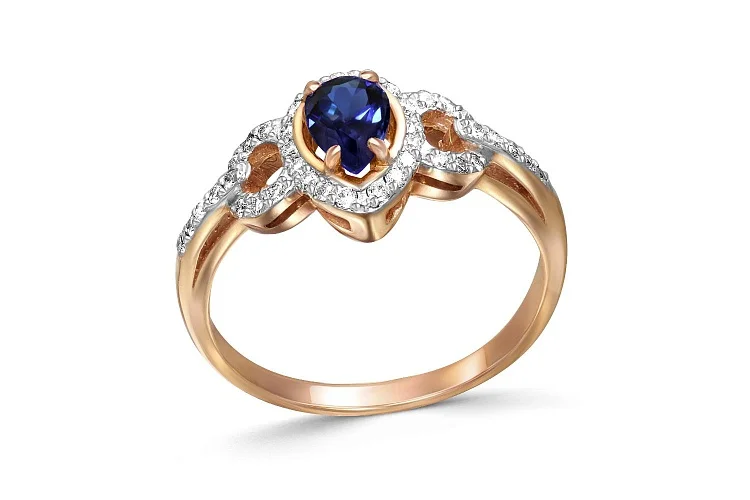 Кольцо из красного золота с сапфиром и 39 бриллиантами