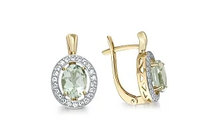 Серьги из жёлтого золота с 2 аметистами и 44 фианитами