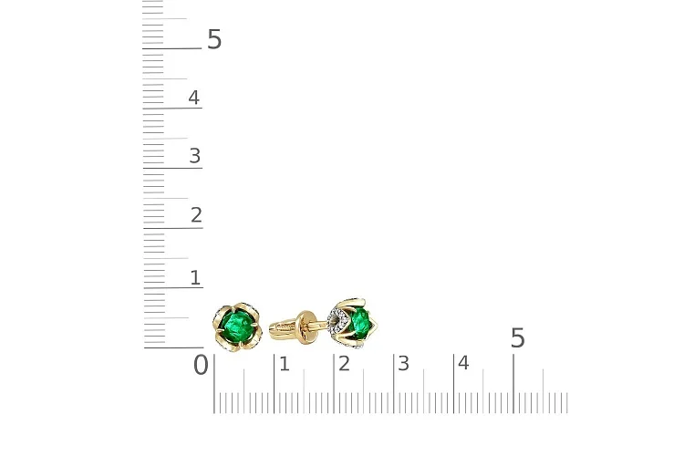 Серьги-пусеты Цветы из жёлтого золота с 2 изумрудами и 80 бриллиантами