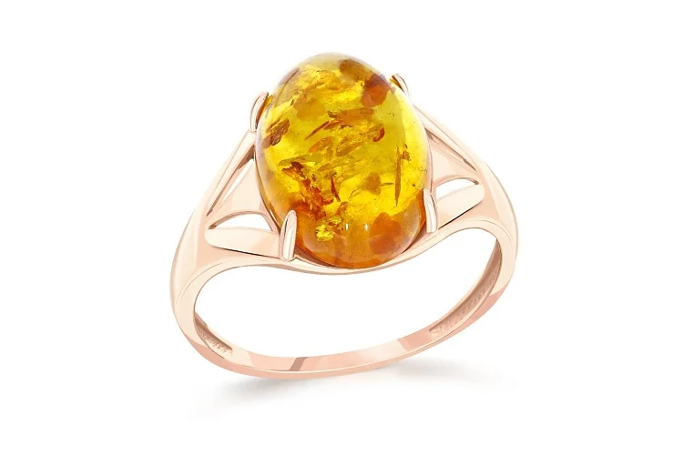 Кольцо из красного золота с янтарём