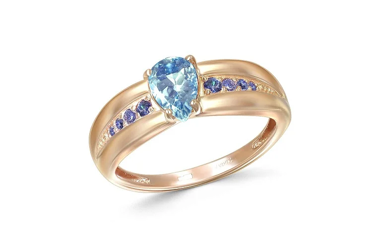 Кольцо из красного золота с топазом swiss и 8 фианитами