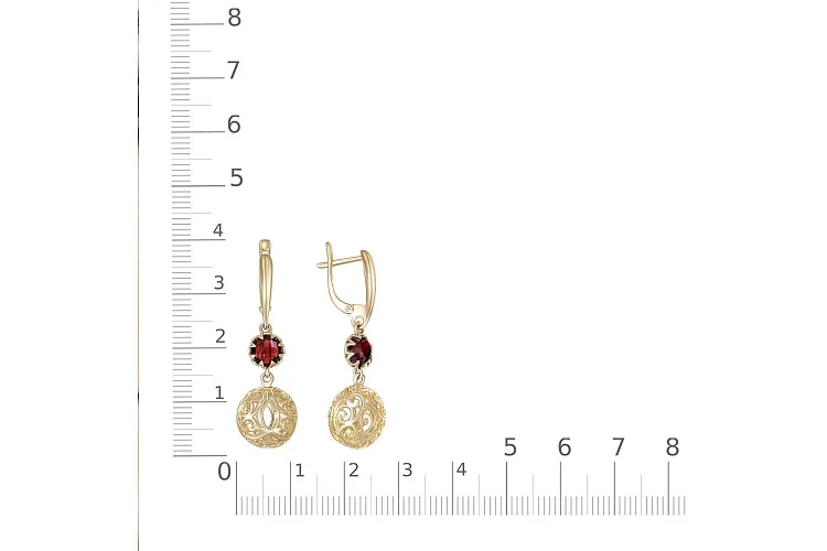 Серьги из жёлтого золота с 2 гранатами