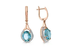 Серьги из красного золота с 2 наноситалами и 54 фианитами