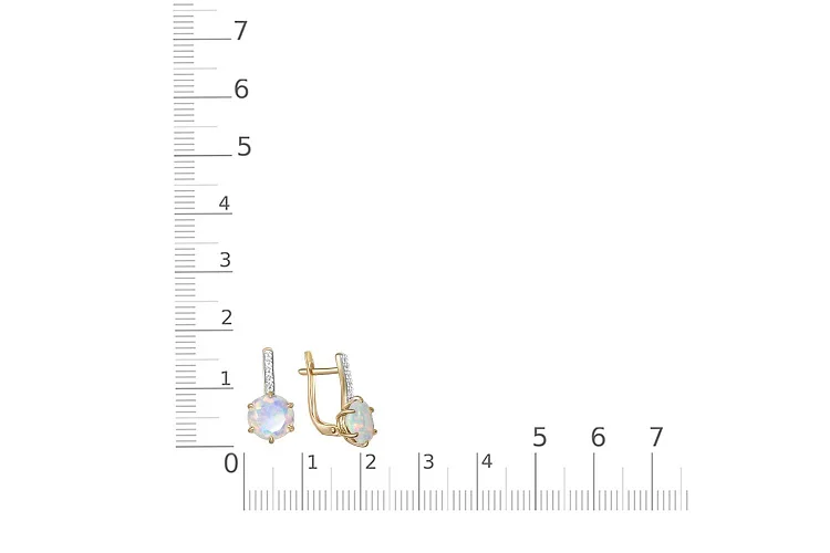 Серьги из жёлтого золота с 2 опалами и 10 фианитами