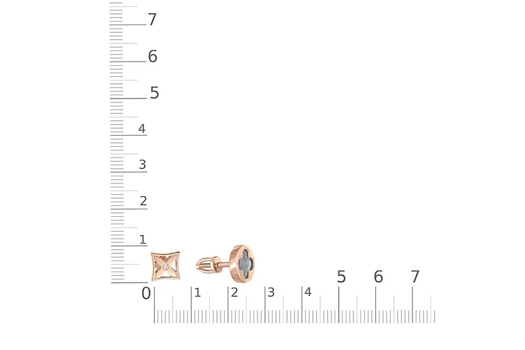 Серьги-пусеты Клевер из красного золота с перламутром и фианитом