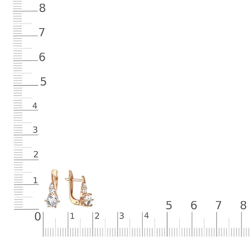 Серьги из красного золота с 2 кристаллами swarovski и 4 фианитами