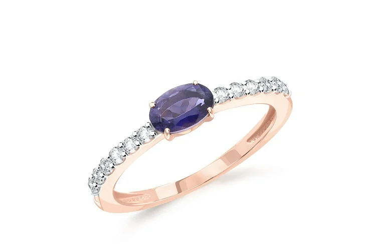 Кольцо из красного золота с иолитом и 12 фианитами