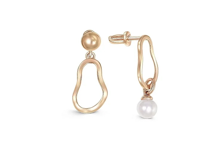 Серьги-пусеты из красного золота с жемчугом