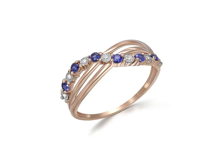 Кольцо Дорожка из красного золота с 6 корундами и 7 бриллиантами