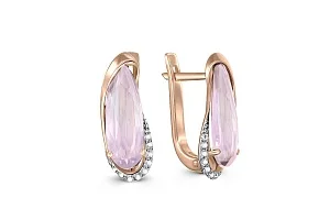 Серьги из красного золота с 2 кварцами и 18 фианитами