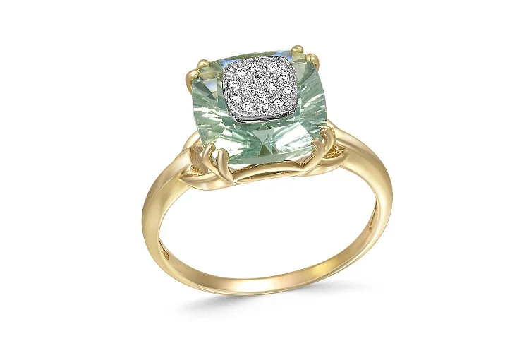 Кольцо из жёлтого золота с кварцем и 14 бриллиантами