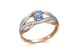 Кольцо из красного золота с топазом swiss и 42 фианитами