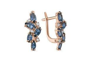 Серьги из красного золота с 10 топазами лондон и 8 фианитами