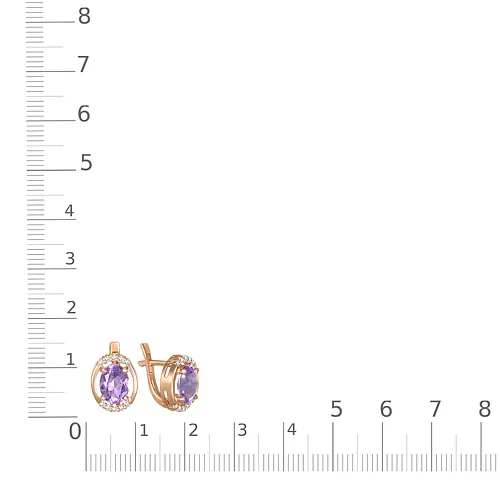 Серьги из красного золота с 2 аметистами и 20 фианитами