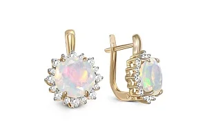 Серьги из жёлтого золота с 2 опалами и 32 фианитами