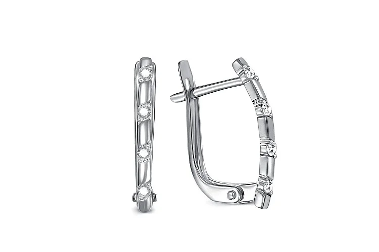 Серьги Дорожки из белого золота с 8 фианитами