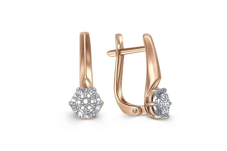 Серьги Малинки из красного золота с 14 бриллиантами