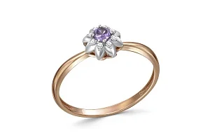 Кольцо Цветок из красного золота с 9 фианитами