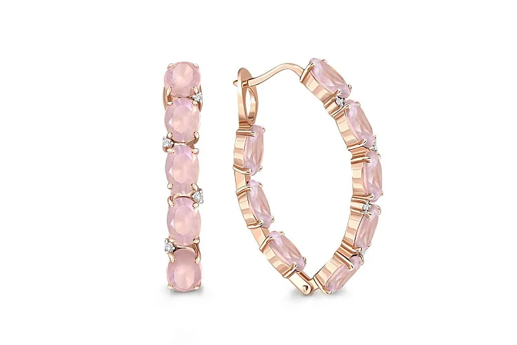 Серьги из красного золота с 16 кварцами и 8 фианитами