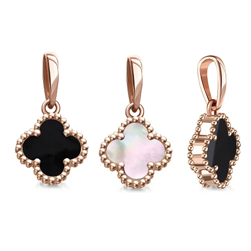 Подвеска Клевер из красного золота с ониксом и перламутром