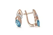 Серьги из красного золота с 2 топазами swiss и 8 фианитами