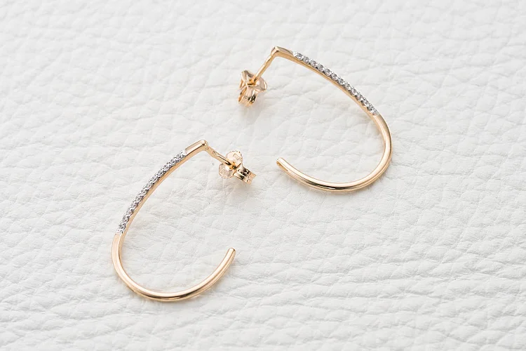 Серьги-пусеты Дорожки из красного золота с 24 фианитами