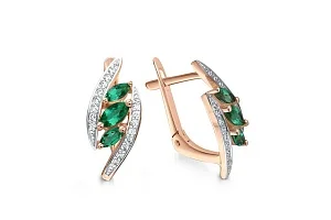 Серьги из красного золота с 6 изумрудами и 32 бриллиантами