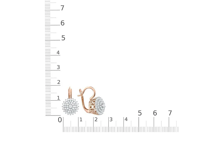 Серьги из красного золота с 94 фианитами