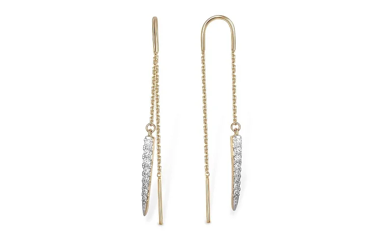 Серьги-продёвки Дорожки из жёлтого золота с 16 фианитами