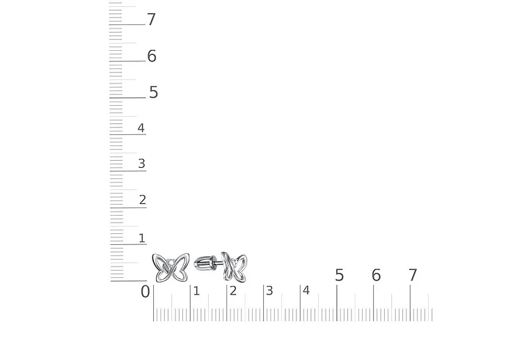 Серьги-пусеты Бабочки из белого золота с 2 фианитами