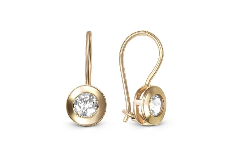 Детские серьги из жёлтого золота с 2 фианитами