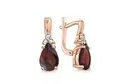 Серьги из красного золота с 2 гранатами и 6 фианитами