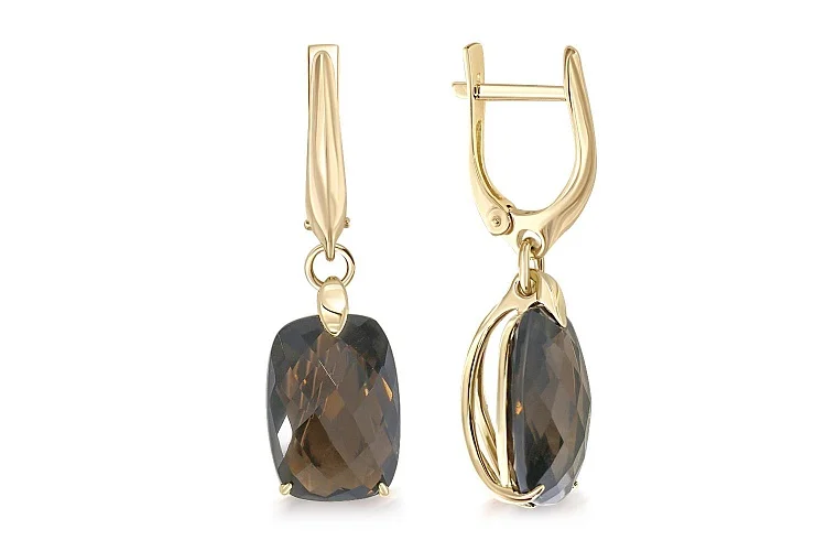 Серьги из жёлтого золота с 2 раухтопазами