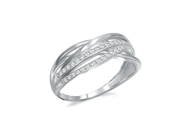 Кольцо из белого золота с 35 фианитами