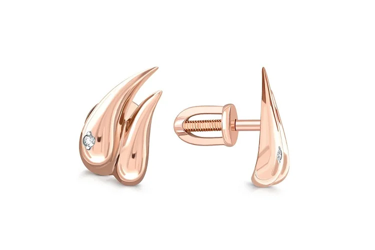 Серьги-пусеты из красного золота с 2 бриллиантами