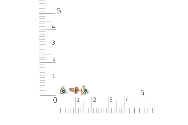 Серьги-пусеты Треугольники из красного золота с 2 изумрудами