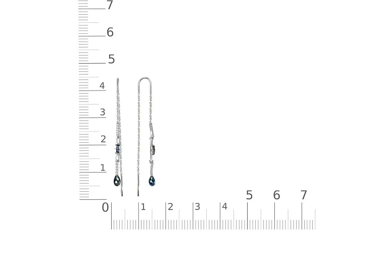Серьги-продёвки из белого золота с 4 топазами лондон и 20 фианитами