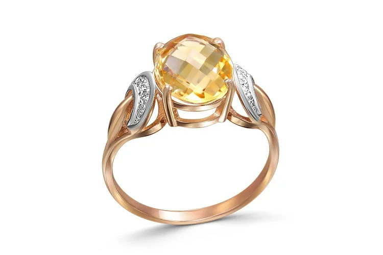 Кольцо из красного золота с цитрином и 6 фианитами