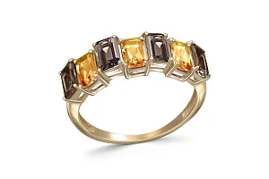 Кольцо Дорожка из жёлтого золота с 3 раухтопазами и 4 цитринами