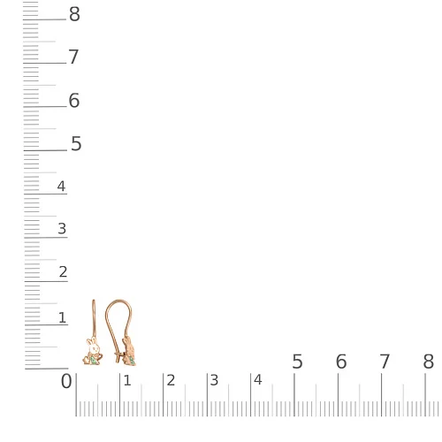 Детские серьги Зайчики из красного золота с 4 фианитами