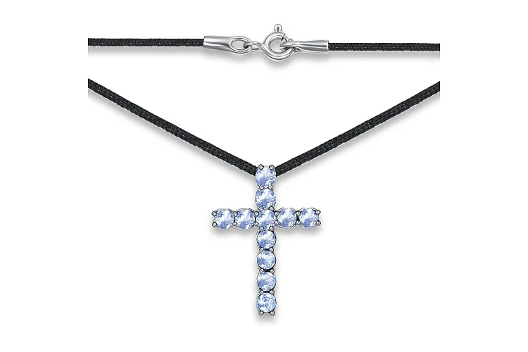 Колье Крест из белого золота с 11 топазами sky