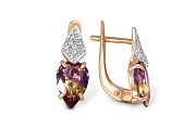 Серьги из красного золота с 2 аметринами и 22 фианитами