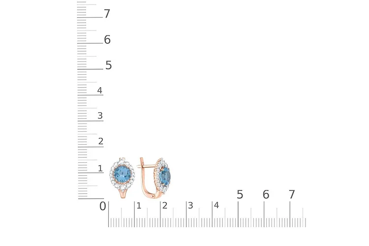 Серьги из красного золота с 2 топазами swiss и 32 фианитами
