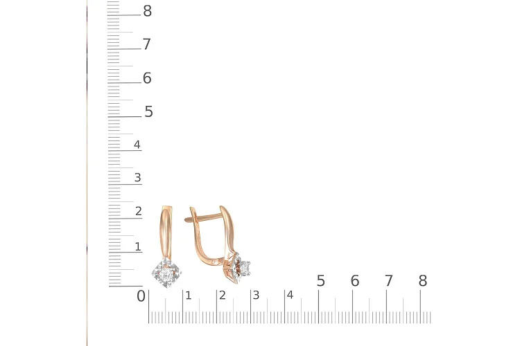 Серьги из красного золота с 2 фианитами