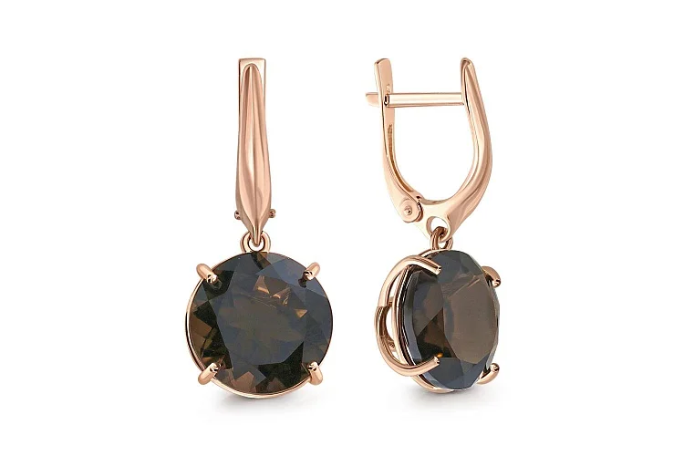 Серьги из красного золота с 2 раухтопазами