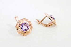 Серьги из красного золота с 2 аметистами